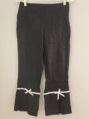 Details by Bushwacker Black Cotton/Spandex Crop Pants w/ white Bows Womens 4